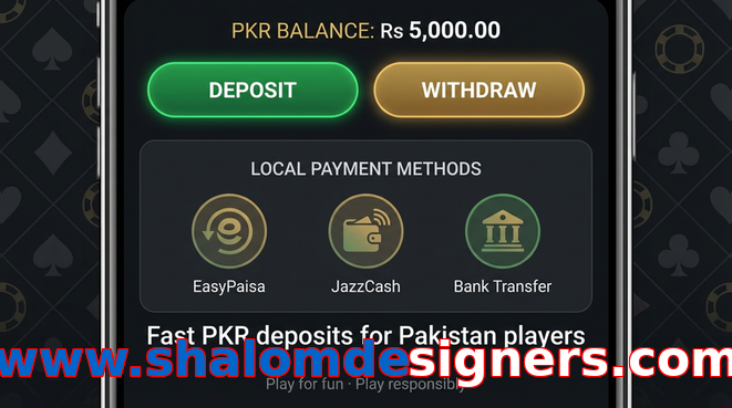 Deposit and withdrawal screen with PKR methods